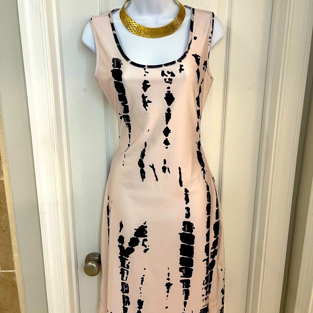 Cream and Black Tie-Dye Body-con Dress